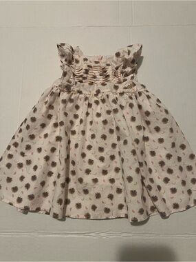 Cream Floral Print Ruffled Sleeveless Kids Dress